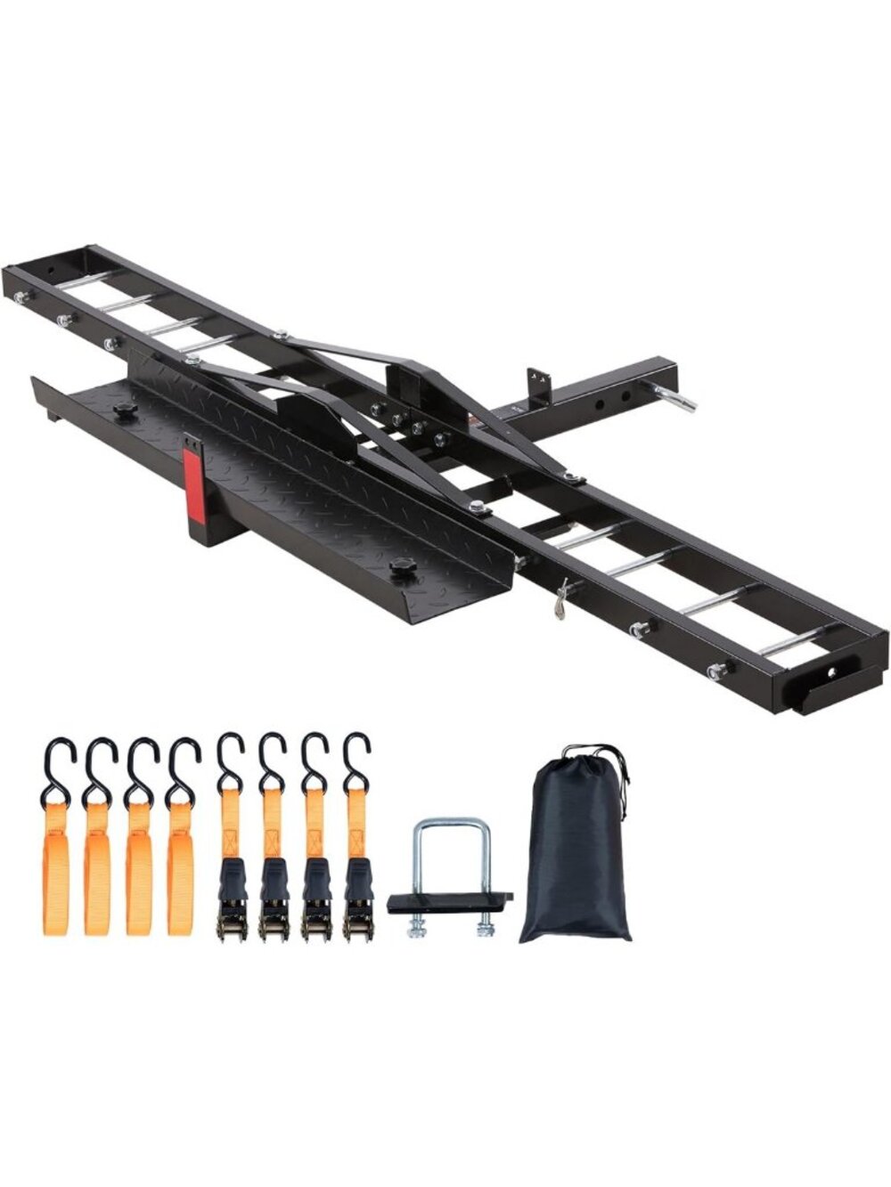 Heavy-Duty Motorcycle Carrier 600LBS, Hitch Mount with 47" Ramp & Ratchet Straps